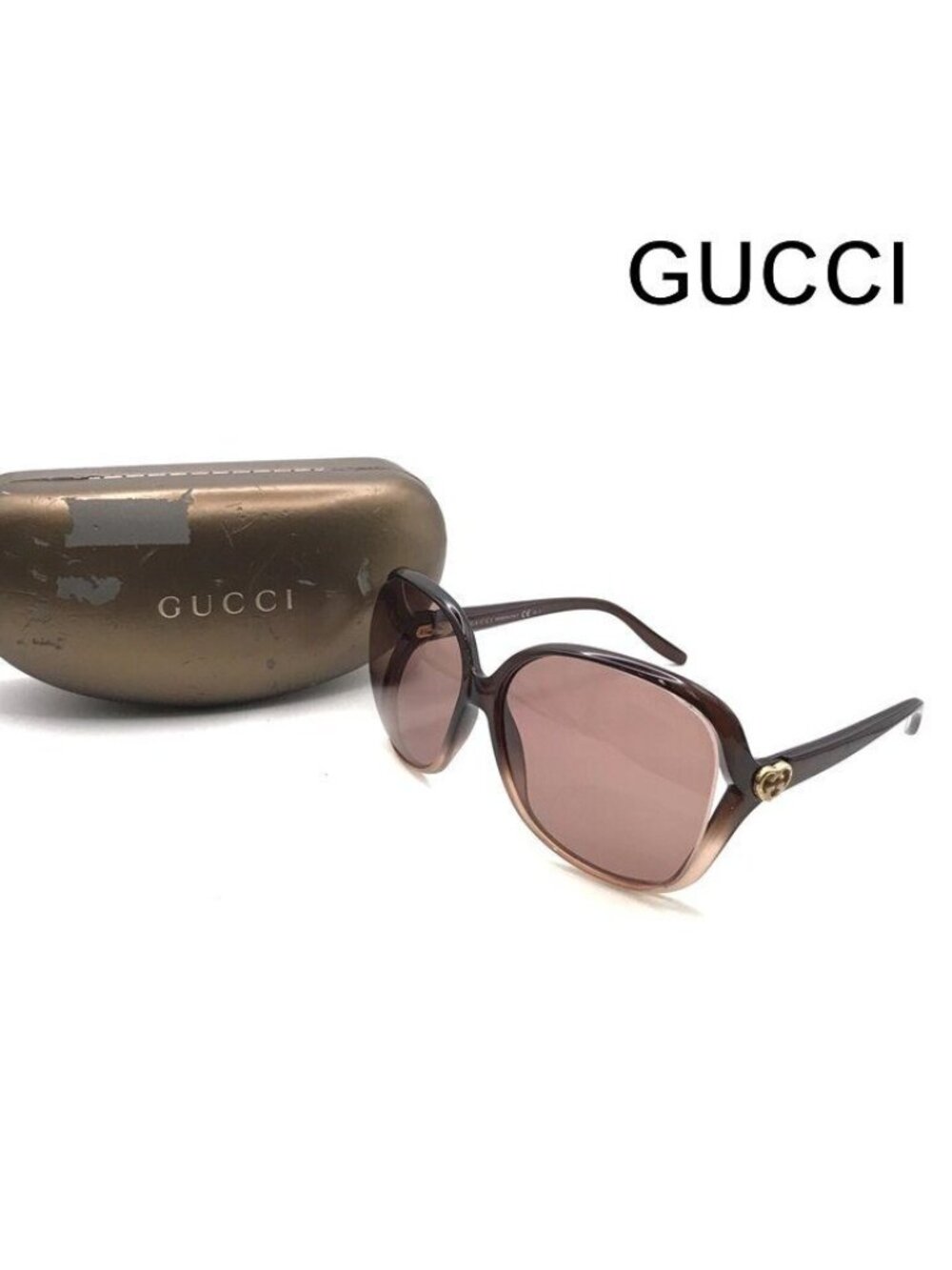 Gucci Interlocking G Heart Sunglasses Eyewear Smoke Gradient Brown
